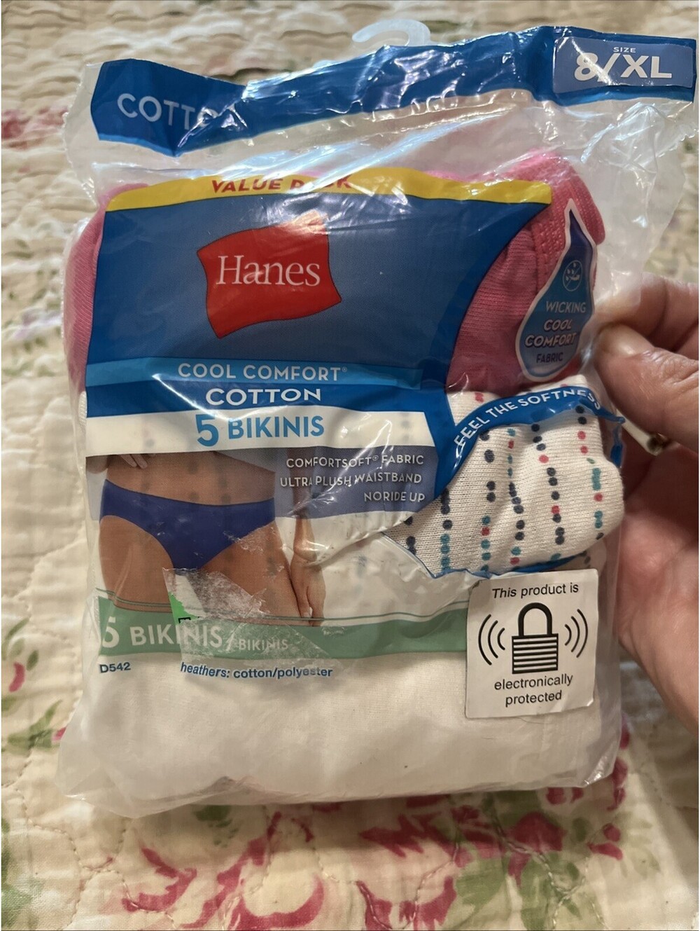Hanes Cool Comfort Cotton Bikini Panties 5 Pack Women’s 8/XL New Sealed